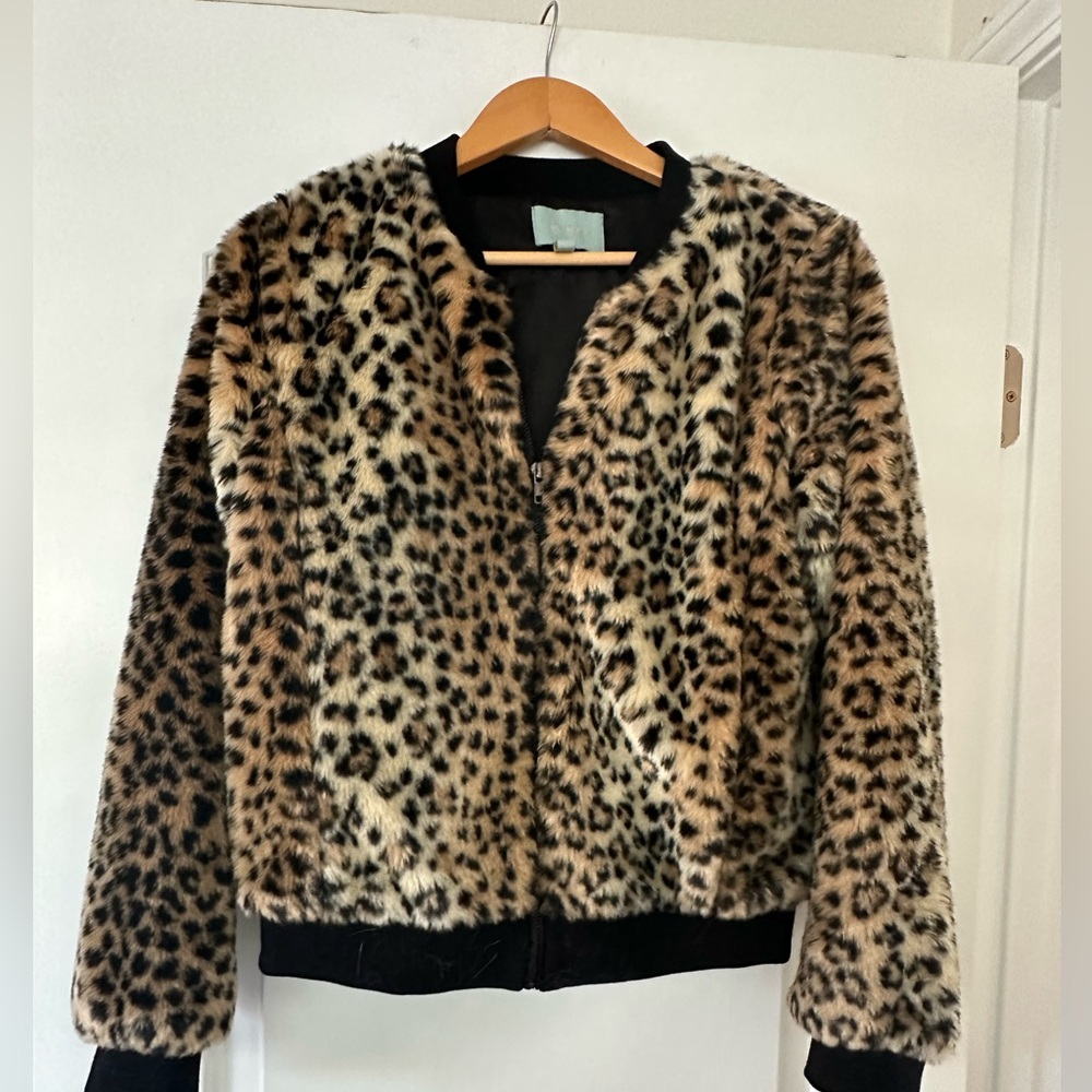 Leopard fur bomber